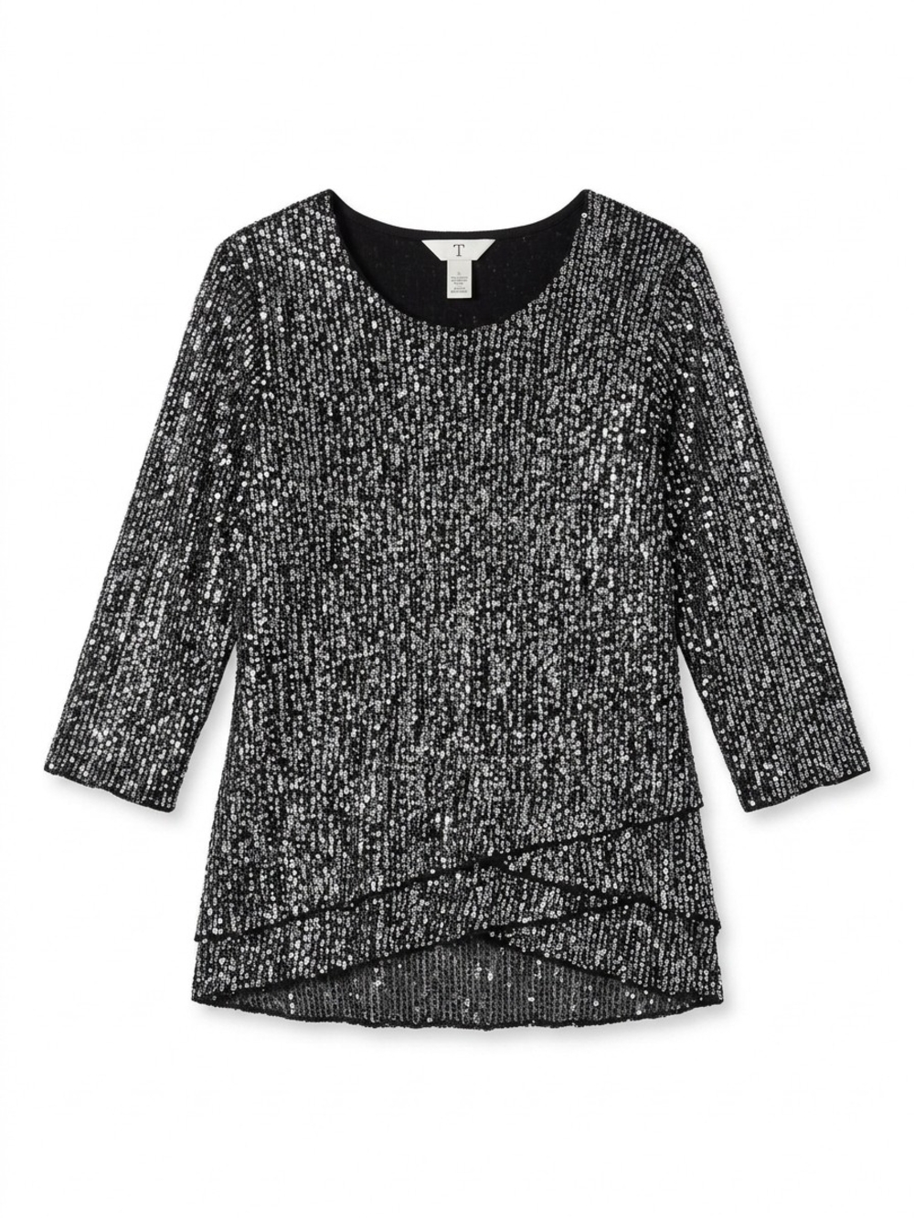 Christopher & Banks Black Sequin Layered Long Sleeve Top